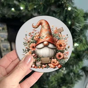 Detailed view of the diamond painting coaster featuring a cute gnome and floral pattern design.