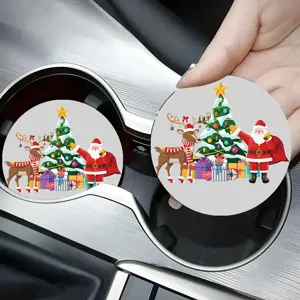 Posavasos de Coche de Silicona Alfombrilla Antideslizante Aislamiento Térmico Estampado Dibujos Animados de Navidad Decoración