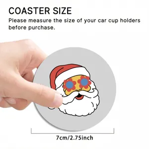 Gedetailleerd overzicht van kerstauto-onderzetter met 7 cm ronde absorberende mat grootte.