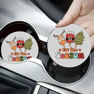 Cute Christmas car cup coaster, non-slip rubber auto drink holder insert, holiday auto decor