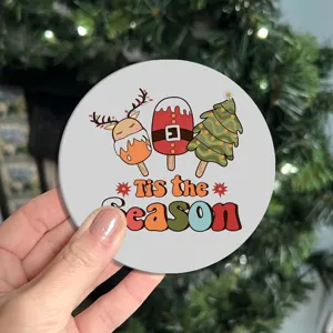 Cute Christmas cartoon round car cup coaster soft rubber anti-slip auto drink mat detail view