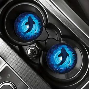 Set de sous-verres ronds pour voiture avec design baleine ocean bleu, accessoire antidesrapant.