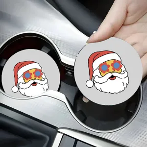 Kerstelijke auto bekerhouder onderzetter absorberende aarde ronde matten voor auto