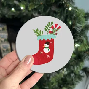 Christmas snowman printed car cup coaster, non-slip interior decor detail close-up.