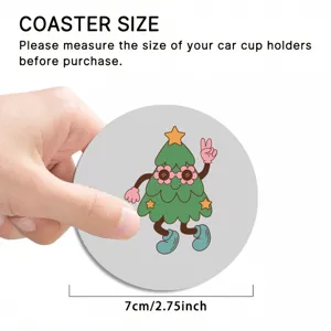 Round cute cartoon Christmas tree car cup coaster soft rubber 7cm automotive drink mat