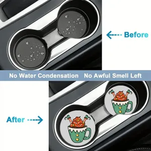 Christmas car cup holder coasters set, absorbent and anti-slip silicone drink coasters.