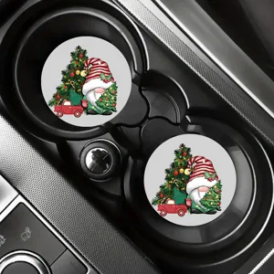 Set de Posavasos para Coche de Gnomo de Navidad Cerámica Absorbente para Bebidas