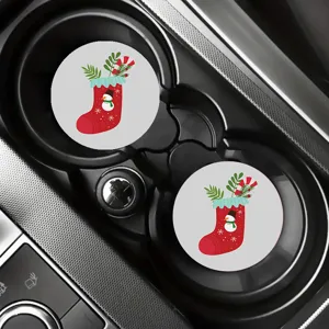 Christmas snowman car coasters set, cute festive anti-slip cup holder mats for auto interior decor.