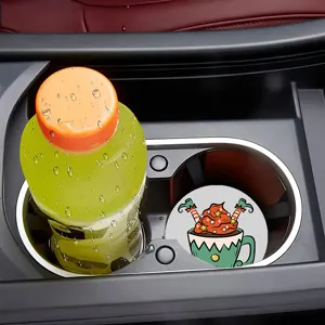 Car cup holder coaster anti-slip silicone mat cute cartoon holiday design for auto interior
