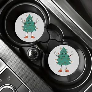 Kerstboom auto onderzetters absorberende diatomeeënaarde bekerhouder mat set decor.