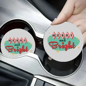 Posavasos redondos para coche con diseño navideño retro, antideslizantes y térmicos.