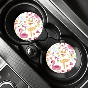 Portabicchieri rotondi in silicone per auto con fenicottero da spiaggia, sottobicchieri antiscivolo.