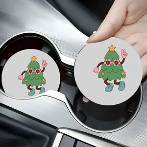 Cute Christmas Silicone Car Coaster Non Slip Waterproof Anti Scald Cup Holder Mat Automotive Interior Accessories