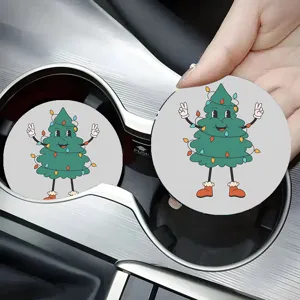 Kerst Ronde Siliconen Onderzetter Absorberend Anti-Brandwond Isolatiemat Festieve Boom Kerstman Tafel Drankenonderzetter