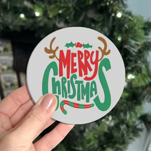 Posavasos redondo para coche con árbol de navidad y letras festivas, alfombrilla de silicona.