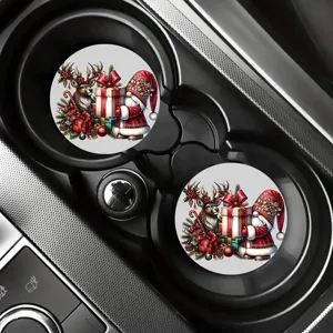 Juego de posavasos de coche de Navidad, bonito diseño de gnomo y reno para soporte de tazas.