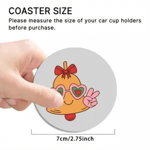 Cute cartoon car coaster, anti-slip soft rubber cup holder mat with sweet bell design, 7cm.