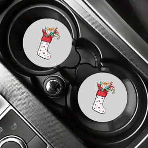 Car cup coasters absorbent ceramic insert non-slip interior accessories christmas theme design