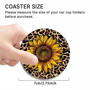 Tournesol imprimé léopard dessous de verre auto 7cm rond tapis antidérapant porte-tasse déco