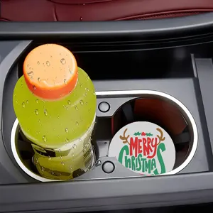 Posavasos redondo para coche con diseño navideño festivo, esterilla de silicona antideslizante.