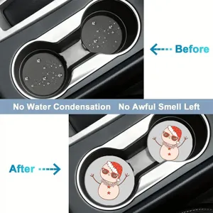 Car anti-slip water cup coaster holder insert silicone mat Christmas snowman design
