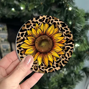 Tournesol motif leopard sous-tasse de voiture ronde antidérapante accessoire intérieur auto