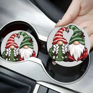 Christmas Gnome Car Coasters Set Cute Holiday Cup Holder Mats Interior Accessories