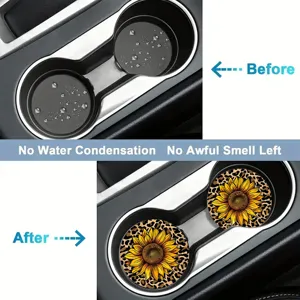 Sous-verres pour porte-gobelet de voiture, motif tournesol léopard tapis antidérapants.