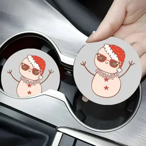 Cute Christmas cartoon car cup holder coaster anti-slip silicone interior auto accessory