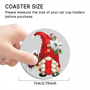 Christmas gnome car cup holder coaster 7cm diameter round silicone anti-slip mat detail view
