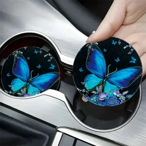 Sottobicchieri auto farfalla blu, tappetino in silicone antiscivolo per bevande.