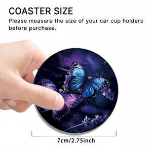 Sottobicchiere rotondo in silicone per auto con farfalla blu, tappetino antiscivolo tazza 7cm