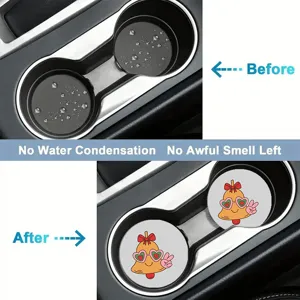 Car cup coasters, non-slip rubber auto cup holder inserts, cute cartoon anti-scald coasters