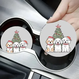 Lindo posavasos de coche de perro de Navidad alfombrilla antideslizante de silicona