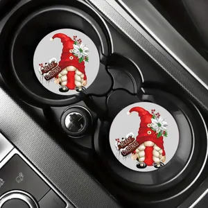 Christmas gnome car coasters, 2pcs cute holiday cup holder inserts for auto interior decor