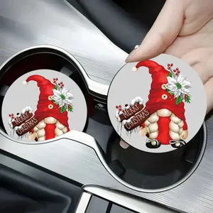 Christmas Gnome Diamond Painting Car Coasters Silicone Absorbent Non Slip Cup Mats for Holiday Decor