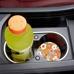 Sous-verre de voiture rétro à fleurs, tapis rond antidérapant pour décoration intérieure.