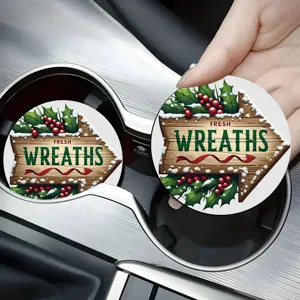 Set de sous-verres de voiture de Noël, sous-verres absorbants avec design de couronne.