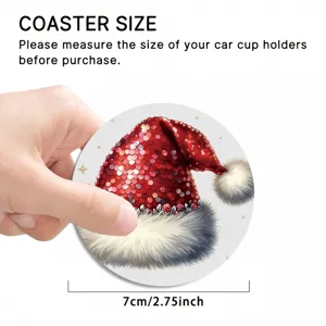 Natale auto tazza sottobicchiere 7cm paillettes cappello rosso portabicchieri tappetino