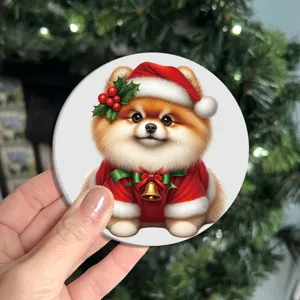 Sous-verre de Noël chien Poméranien mignon décoration de table de fête belle vue détail