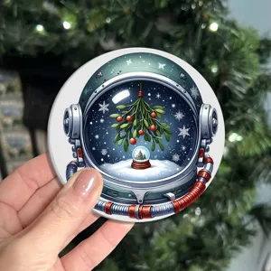 Cute Christmas astronaut car cup holder coaster, festive auto interior decoration mat.