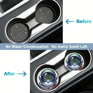 Cute Christmas astronaut car cup holder coasters absorbent non-slip auto cup mats 2pcs