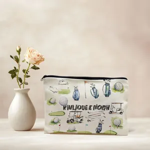 Canvas cosmetic bag with watercolor golf pattern, zipper pencil pouch storage bag for daily use.