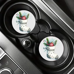 Sous-verres de voiture de Noël ronds en céramique absorbante tapis de tasse fête