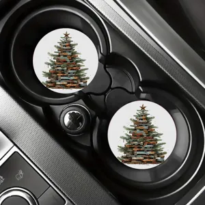 Dettaglio sottobicchiere auto albero di natale, tappetino antiscivolo in legno per portabicchieri.
