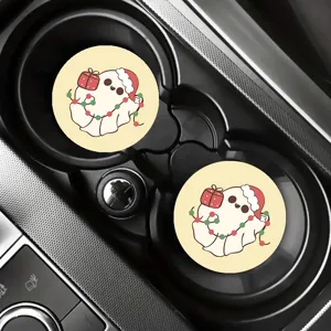 Cute cartoon car cup coaster leather auto interior anti-skid decorative drink holder pad