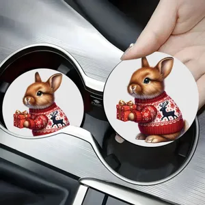 Sottobicchieri per auto con coniglio di Natale in ceramica assorbente per interni