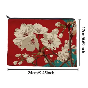 Portable floral print makeup bag zipper storage pouch for daily travel essentials use