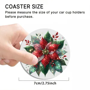 Sottobicchiere auto Poinsettia di Natale, tappetino antiscivolo in silicone da 7cm per interni auto.