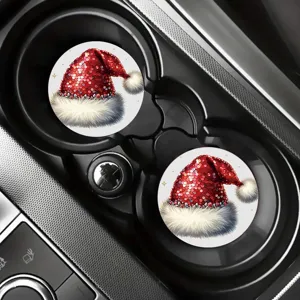 Set di sottobicchieri per auto di Natale, motivo con cappello di Babbo Natale rosso brillante.